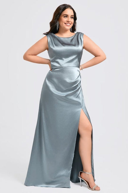 Robe de Soirée Satin Bleu Poudré - gallery 8