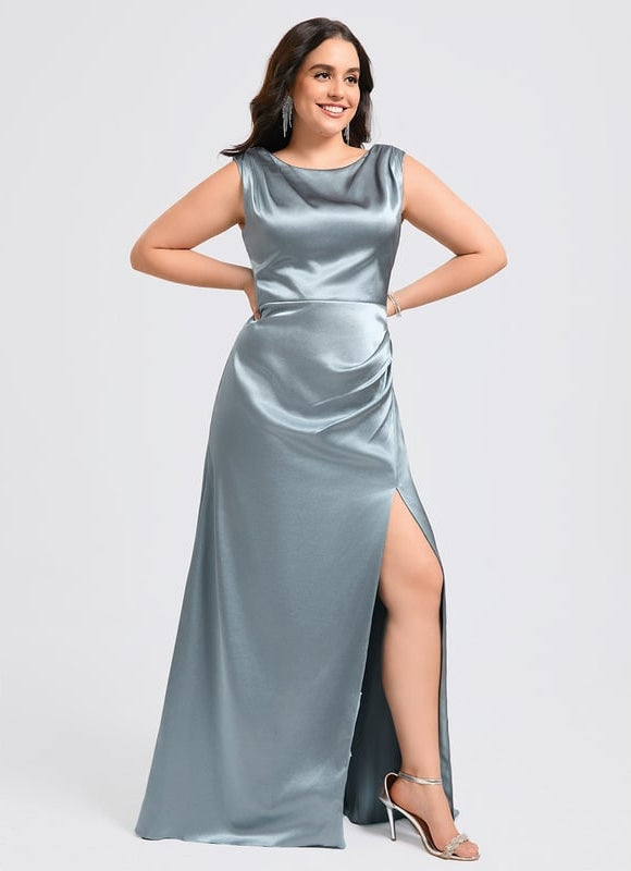 Robe de Soirée Satin Bleu Poudré - gallery 8