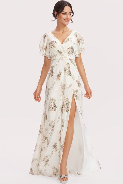 Robe de Soirée Mousseline Beige