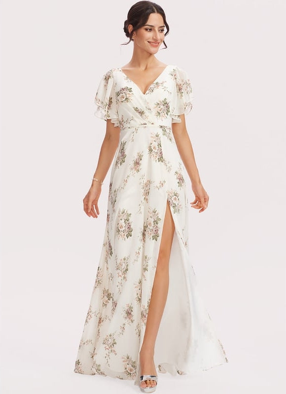 Robe de Soirée Mousseline Beige