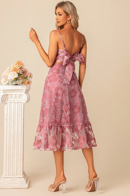 Robe de Soirée Fleur Rose Trapèze - gallery 3