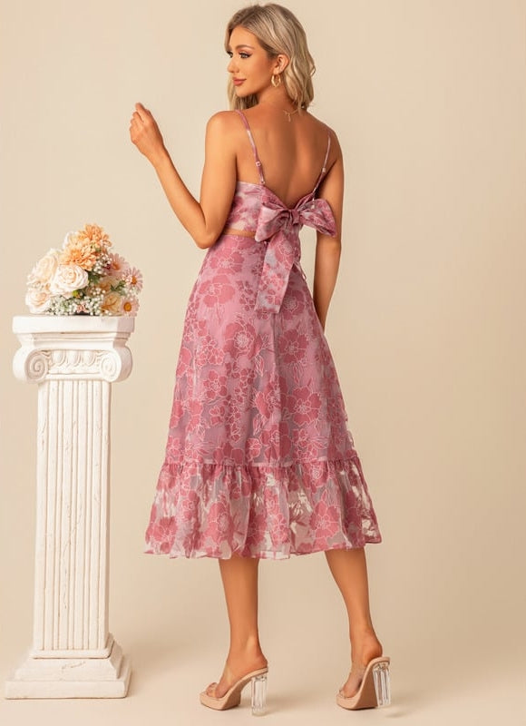 Robe de Soirée Fleur Rose Trapèze - gallery 3