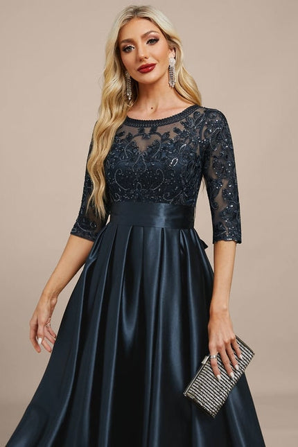Robe de Soirée Satin Noir Élégant - gallery 1