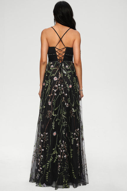 Robe de Soirée Élégance Florale Noir - gallery 3