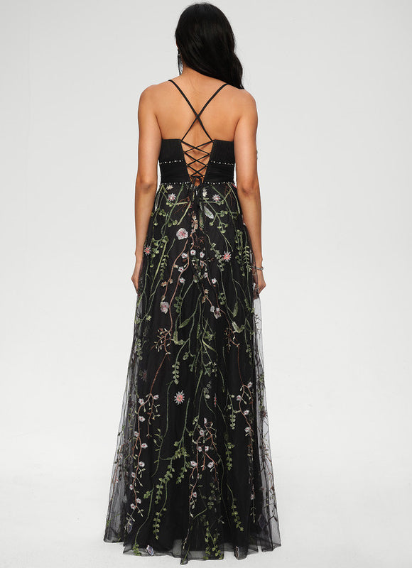 Robe de Soirée Élégance Florale Noir - gallery 3