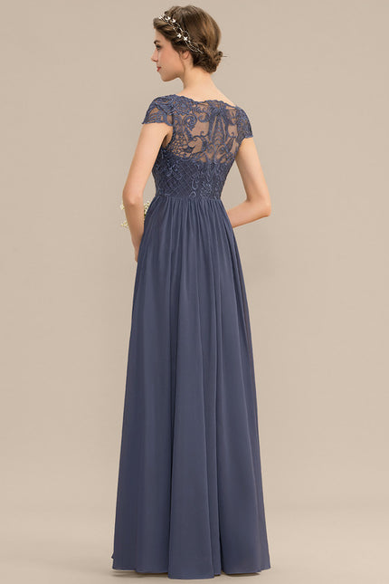 Robe de Soirée Longue Bleu Marine Dentelle Mousseline - gallery 8