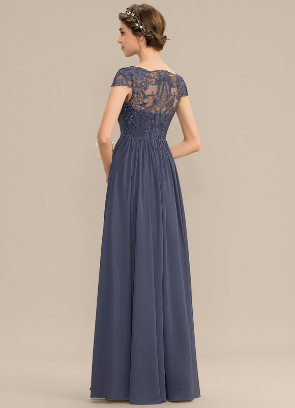 Robe de Soirée Longue Bleu Marine Dentelle Mousseline - gallery 8