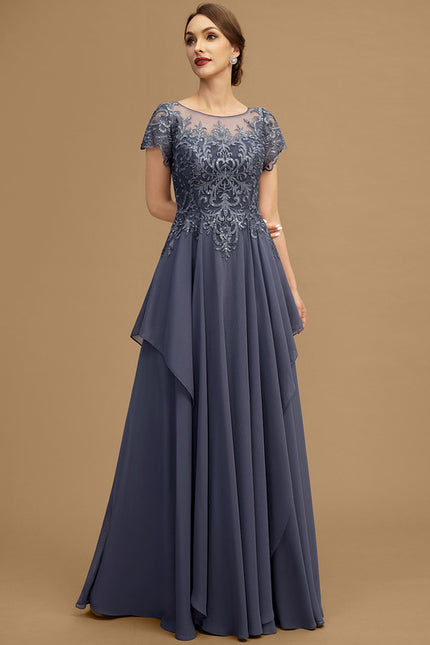Robe de Soirée Longue Bleu Marine Dentelle Mousseline Volants - gallery 4