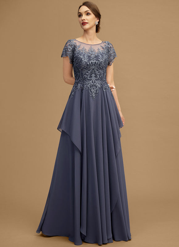 Robe de Soirée Longue Bleu Marine Dentelle Mousseline Volants - gallery 4