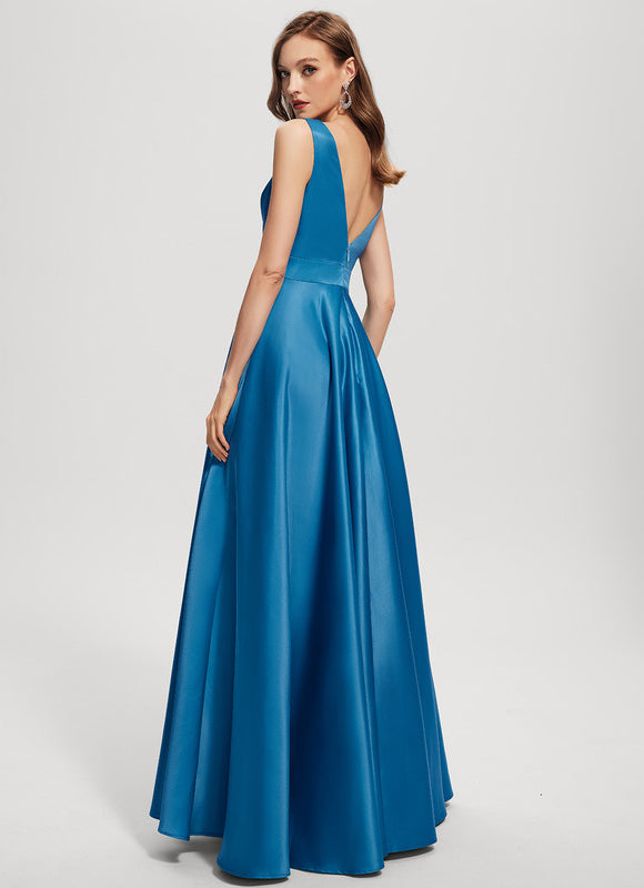 Robe de Soirée Satin Éclat Bleu - gallery 4