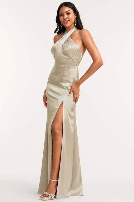 Robe de Soirée Satin Bleu Clair - gallery 1
