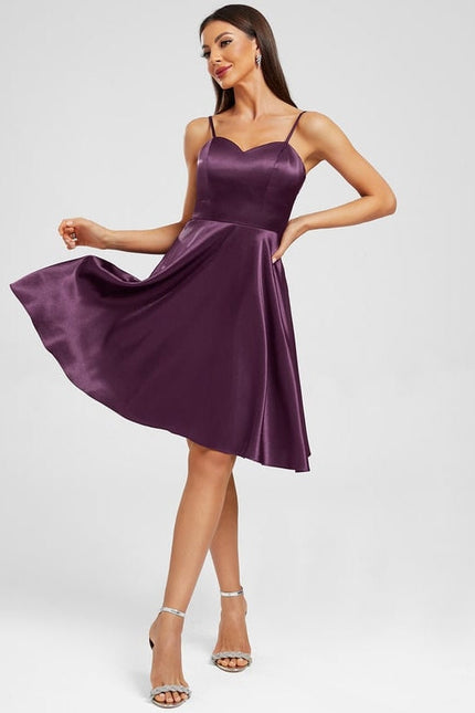 Robe de Soirée Satinée Prune - gallery 2
