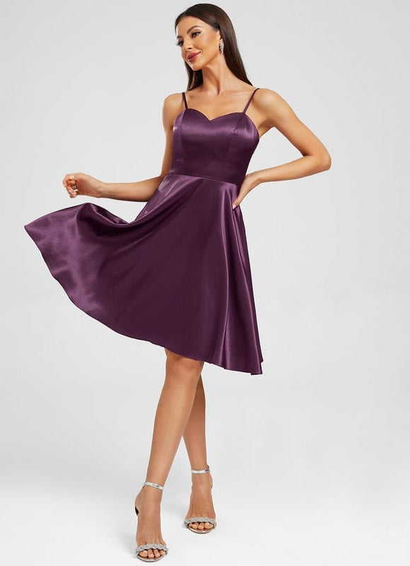 Robe de Soirée Satinée Prune - gallery 2