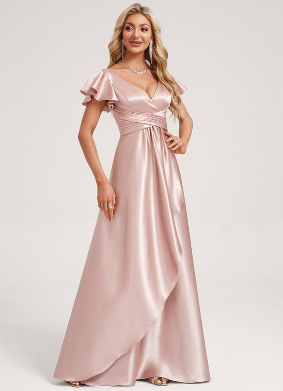 Robe de Soirée Satin Vert Pâle - gallery 2