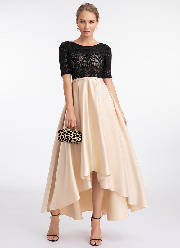 Robe de Soirée Satin Noir Doré