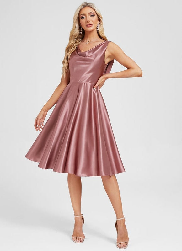 Robe de Soirée Satin Rose Chic - gallery 5