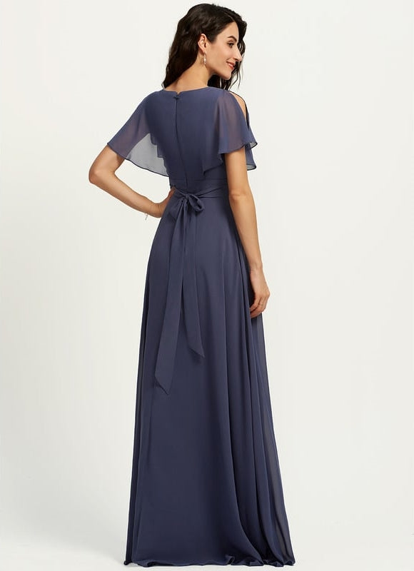 Robe de Soirée Mousseline Beige - gallery 5