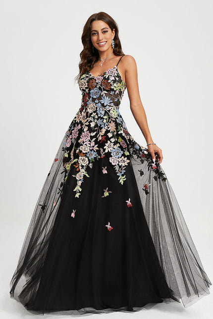 Robe de Soirée Éclat Floral Noir