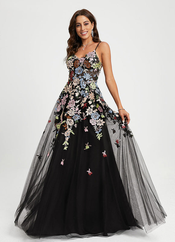 Robe de Soirée Éclat Floral Noir