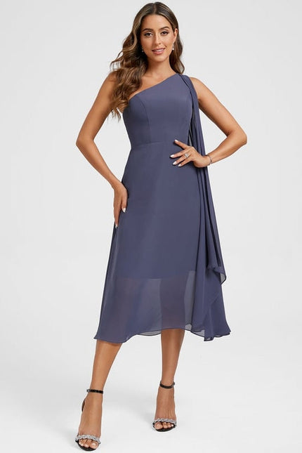 Robe de Soirée Asymétrique Marine - gallery 4