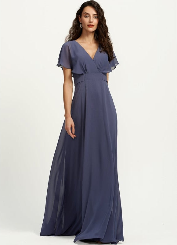 Robe de Soirée Mousseline Beige - gallery 1