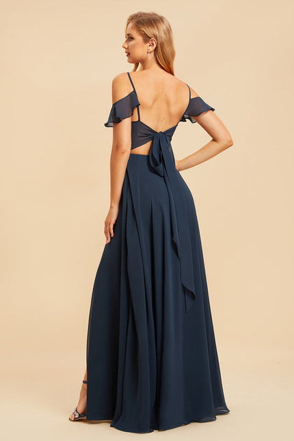 Robe de Soirée Mousseline Beige - gallery 1