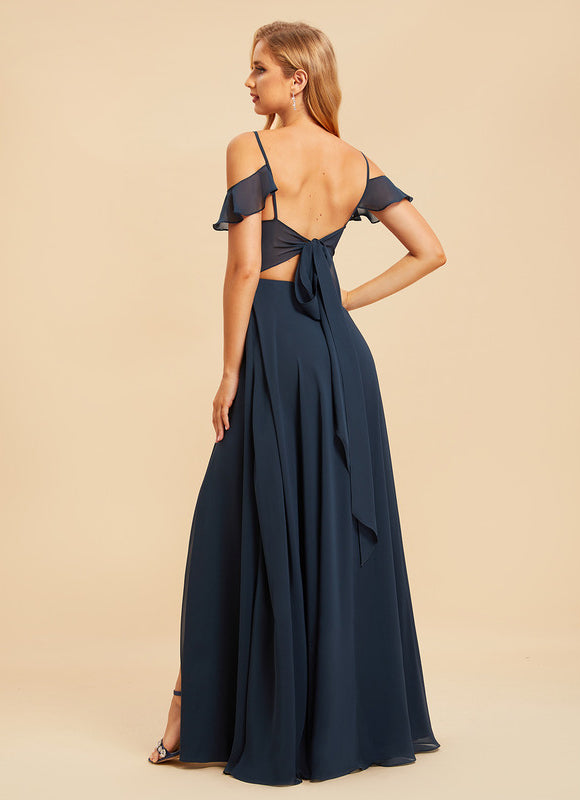 Robe de Soirée Mousseline Beige - gallery 1