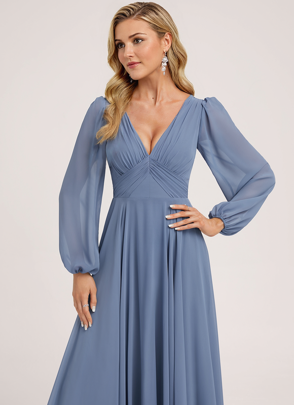 Robe de Soirée Mousseline Beige - gallery 5