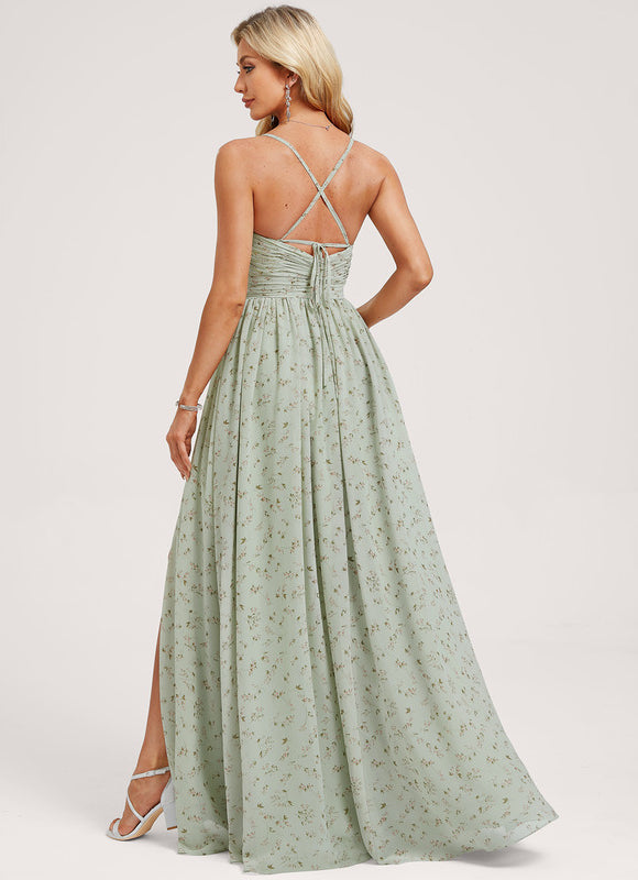 Robe de Soirée Mousseline Beige - gallery 4