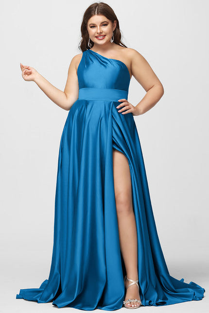 Robe Longue Bleu Satin Balayeuse Bal De Soirée - gallery 7