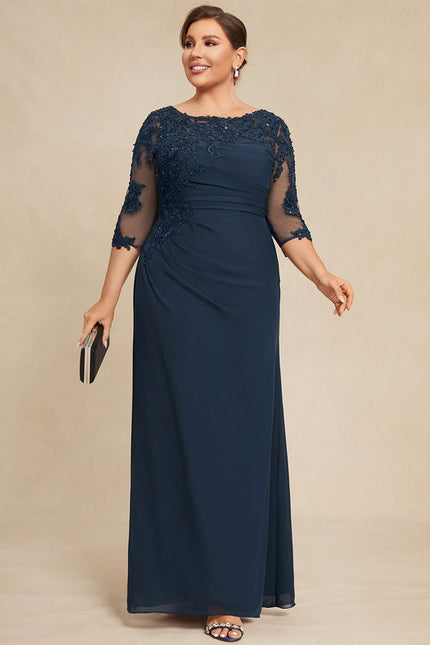 Robe de Soirée Longue Bleu Marine Dentelle Paillettes - gallery 9