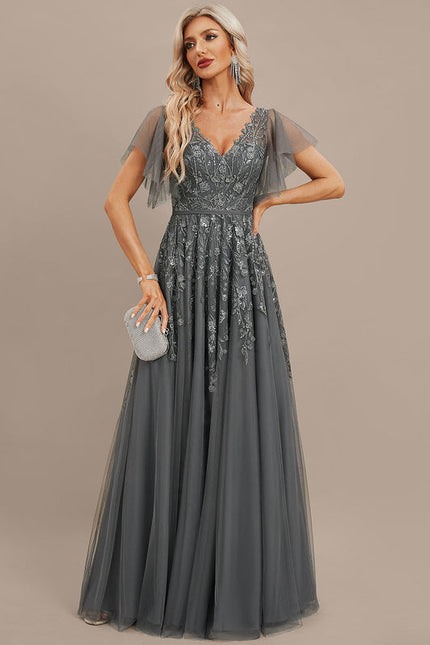 Robe de Soirée Tulle Grise - gallery 5