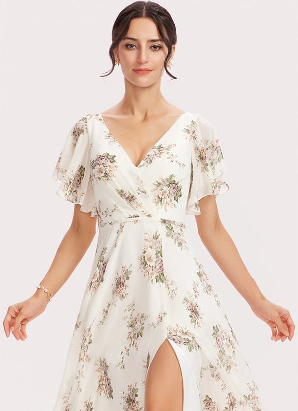 Robe de Soirée Mousseline Beige - gallery 3