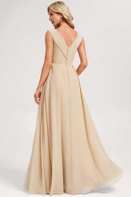 Robe de Soirée Mousseline Beige - gallery 4