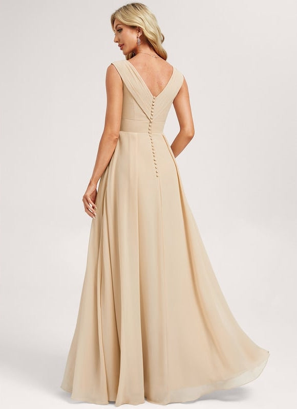 Robe de Soirée Mousseline Beige - gallery 4