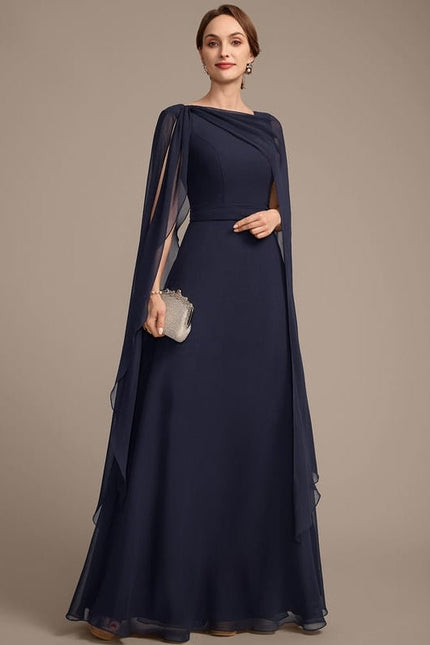 Robe de Soirée Longue Bleue En Mousseline Avec Nœud Plissé - gallery 5