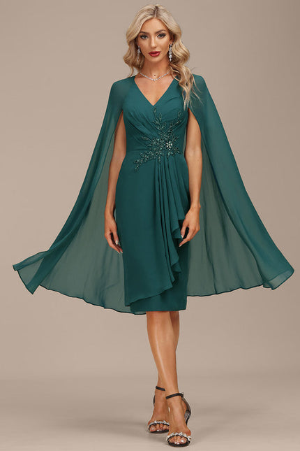 Robe de Soirée Longue Émeraude Avec Cape Et Détails Pailletés