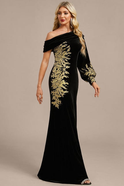 Robe de Soirée Velours Doré Élégant - gallery 4
