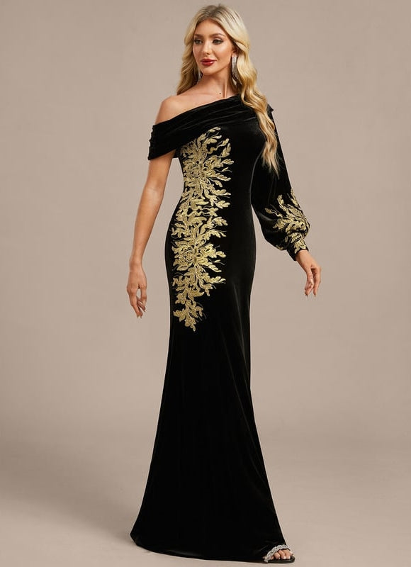 Robe de Soirée Velours Doré Élégant - gallery 4