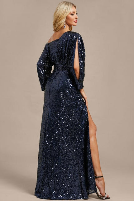 Robe de Soirée Pailletée Marine - gallery 7
