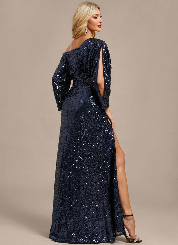 Robe de Soirée Pailletée Marine - gallery 7