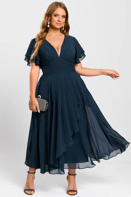 Robe de Soirée Longue Bleue Mousseline À Volants - gallery 8