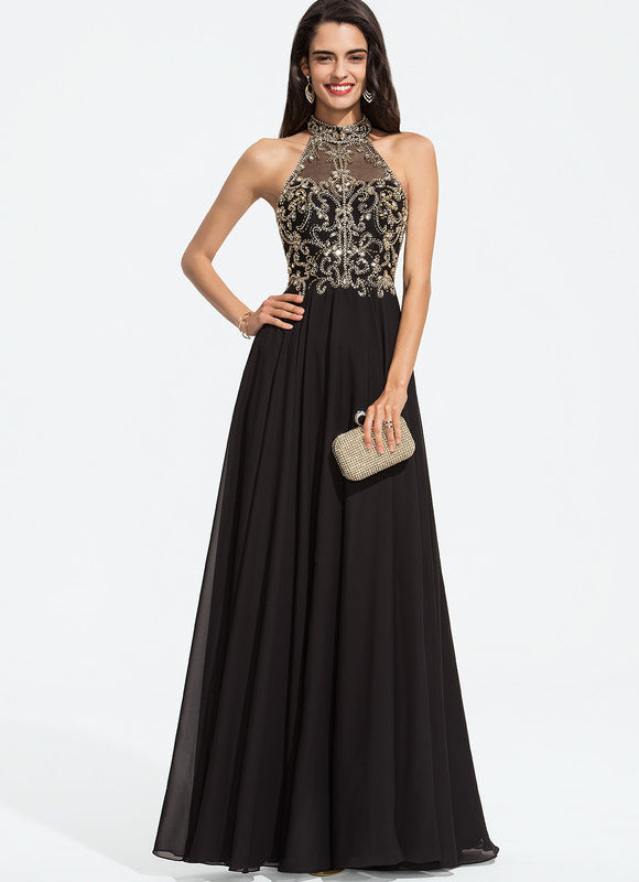 Robe de Soirée Longue Noire Brodée Perles Paillettes - gallery 4