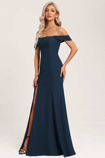 Robe de Soirée Longue Bleue Sirène Épaules Dénudées - gallery 3