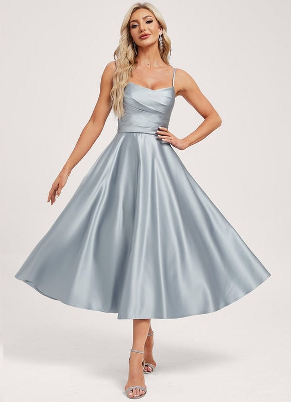 Robe de Soirée Satinée Céleste - gallery 1