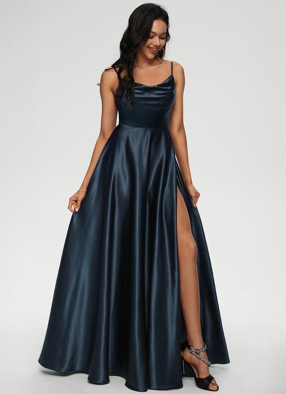 Robe de Soirée Satinée Rose Douce - gallery 2