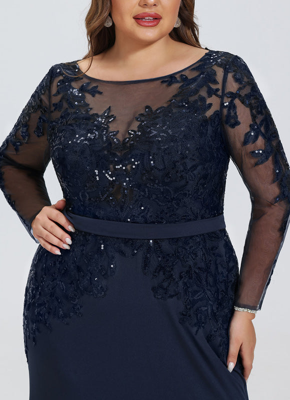 Robe de Soirée Longue Bleue En Dentelle Élégante - gallery 9