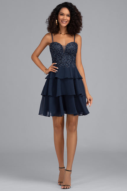 Robe de Soirée Longue Bleu Marine Dentelle Paillettes - gallery 4