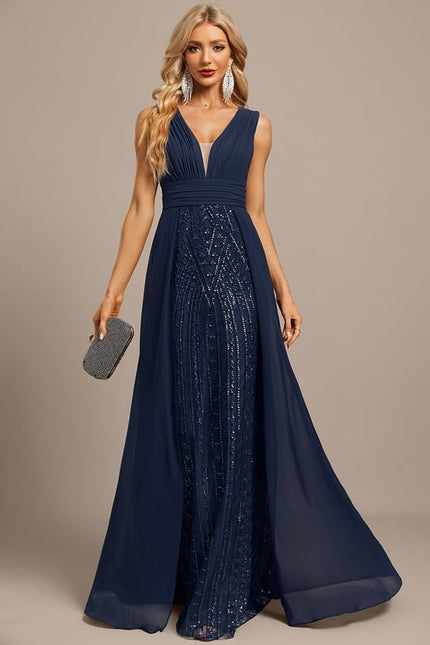 Robe de Soirée Élégance Marine Pailletée - gallery 1