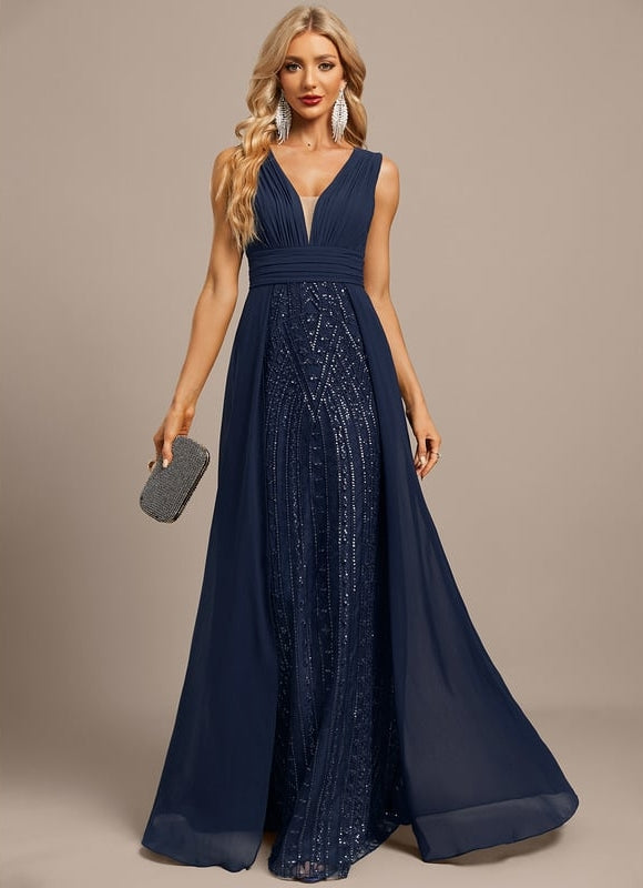 Robe de Soirée Élégance Marine Pailletée - gallery 1